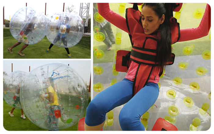 Tourists enjoying exciting zorbing activity at the Sahas adventure park Tourists enjoying exciting zorbing activity at the Sahas adventure park